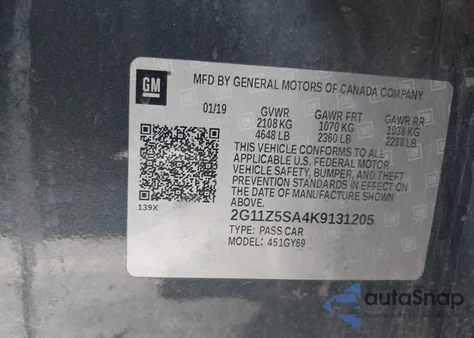 2019 Chevrolet Impala Lt from USA, damaged, VIN 2G11Z5SA4K9131205